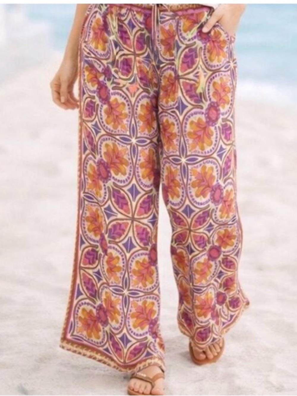 Haute Hippie Wide Leg Pants Size Medium Geometric Boho Chic Free Spirit Festival